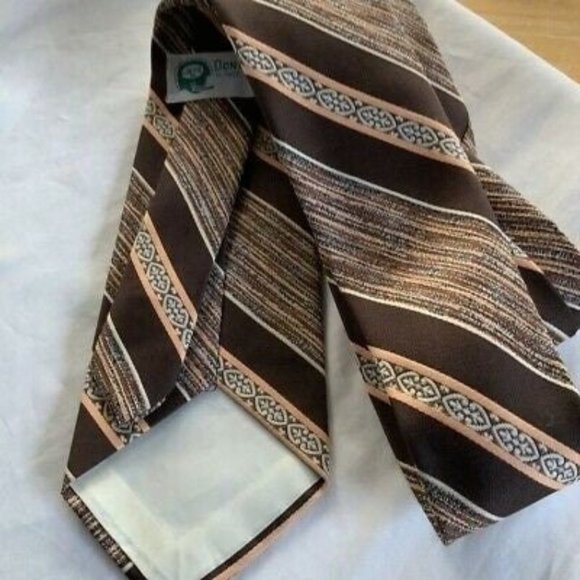 Don Maynard Jets El Paso Texas"13" Mens Tie Brown Beige Diagonal Striped Necktie - Picture 2 of 4